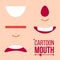 Cartoon Mouth Set Vector. Tongue, Smile, Teeth. Shock, Shouting, Smiling, Anger. Expressive Emotions. Flat Illustration