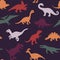 Cartoon multi-colored silhouettes of giant prehistoric dinosaurs