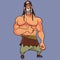 Cartoon muscular cheerful long haired man with a naked torso