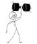 Cartoon of Muscular Man Lifting Big and Heavy Dumbbell