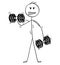 Cartoon of Muscular Man Lifting Two Dumbbells