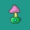 Cartoon mushroom fly agaric in small green pot isolated.