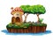 Cartoon of a mushroom house on island