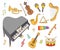Cartoon musical instruments set