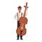 Cartoon musician with cello instrument, flat design