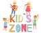 Cartoon musician children in kids zone, vector illustration. Boys and girls music band. Set of cute school musical