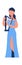 Cartoon musician. Woman playing musical instrument. Cute female in blue dress holding harp. Solo or orchestra artist
