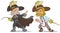 Cartoon musketeer with sword characters vector set