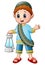 Cartoon muslim boy holding lantern