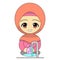 Cartoon Muslim girl washing hands with soap. Daily activities maintain pleasant personal hygiene. vector illustration