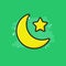 Cartoon muslim icon - moon and stars vector in flat cute style