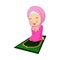 Cartoon Muslim little girl praying on mat