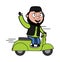 Cartoon Muslim Man Riding Scooter