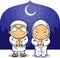 Cartoon of Muslim Man Woman Greeting Ramadan