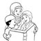 Cartoon Muslim Mather and Kids read book-Vector Illustration