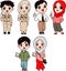 Cartoon muslim men and women standing in pairs