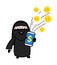 Cartoon Muslim Woman showing Mobile Money