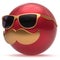 Cartoon mustache face emoticon ball happy handsome red