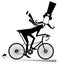 Cartoon mustache man rides on the bike isolated illustration