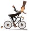 Cartoon mustache man rides on the bike isolated illustration