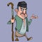 Cartoon mustachioed shepherd man with a staff in his hand