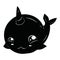 Cartoon narwhal. Cute fish unicorn. Fish with a horn. Children`s illustration of a whale. Black and white drawing of