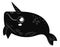 Cartoon narwhal. Cute fish unicorn. Fish with a horn. Children`s illustration of a whale. Black and white drawing of