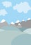 Cartoon natural landscape. Sky with clouds. Mountains and fields