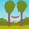 Cartoon Nature Background. Hammocks on a tree. Vector