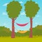 Cartoon Nature Background. Hammocks on a tree. Vector