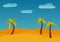 Cartoon nature landscape with three palms in the desert