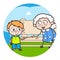 Cartoon Naughty Grandson Playing with Grandma Vector Concept