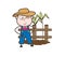 Cartoon Naughty Young Farmer in Field Vector Illustration