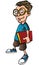 Cartoon nerd with glasses and a book