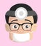 Cartoon Neurological Surgeon Face with Mask and Head Light Vector