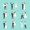 Cartoon Newlyweds People Posing Set. Vector