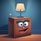 Cartoon Nightstand With Expressive Face And Lively Illustrations