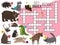 Cartoon north america animals kids crossword vector design