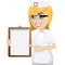 Cartoon nurse with blank document