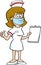 Cartoon nurse wearing a mask while holding a chart.