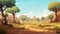 Cartoon Oasis: 2d Prehistory Game Asset With Earth Tone Landscape