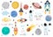 Cartoon object space collection with planet,astronaut,moon,sun.Vector illustration for icon,logo,sticker,printable,postcard and
