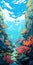 Cartoon Ocean Illustration With Coral Reefs - Uhd Image