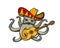 Cartoon octopus in mexican sombrero with guitar