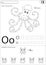 Cartoon octopus and owl. Alphabet tracing worksheet: writing A-Z and educational game for kids