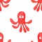 cartoon octopus.  Seamless pattern octopuses, cartoon illustration of beach summer background.