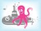 Cartoon octopus and submarine vector illustration