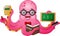 Cartoon octopus teacher holding stationery