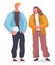 Cartoon office characters standing and talking. Red haired man and curly haired woman discussing