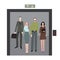 Cartoon Office Workers Characters Men and Women in Elevator. Vector